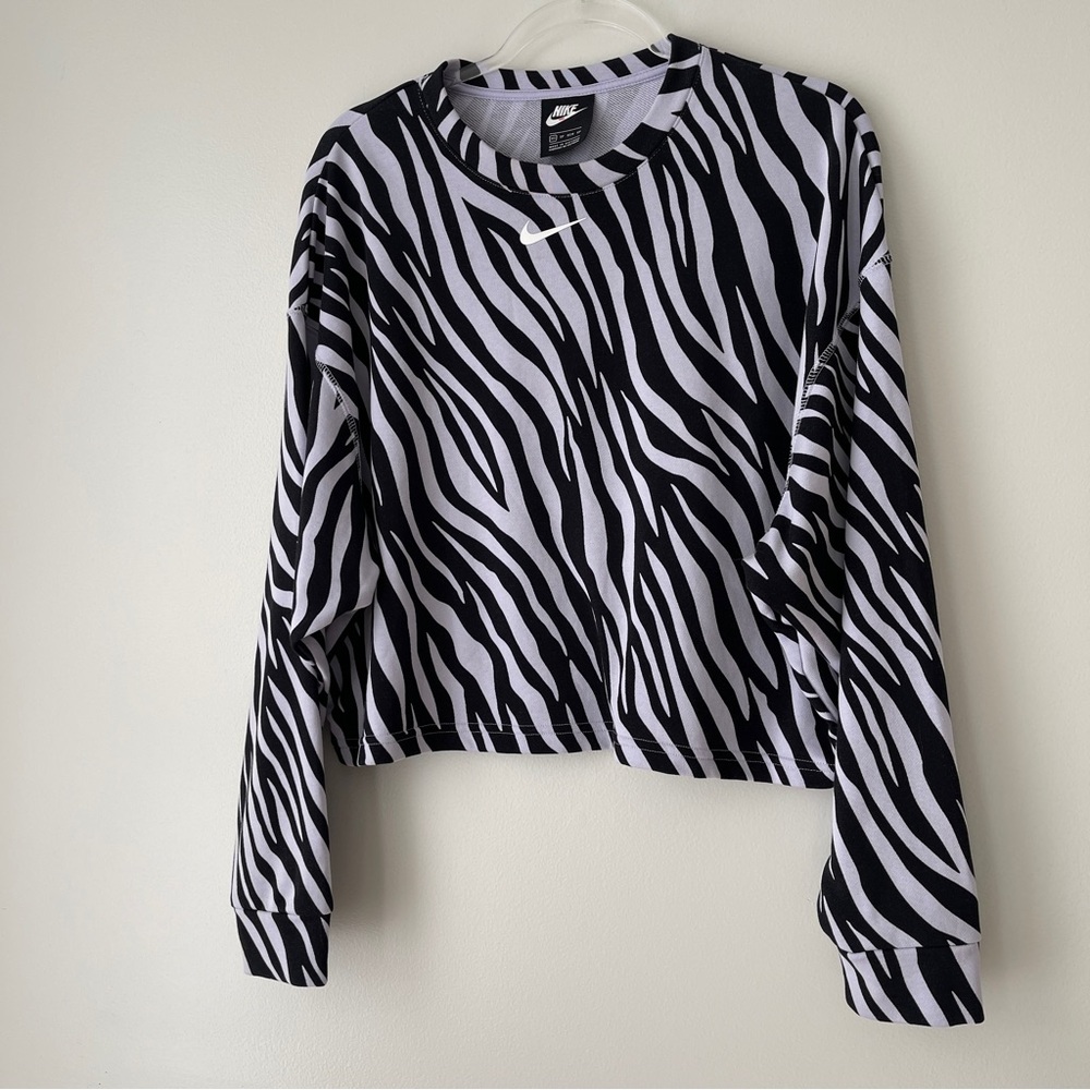 Nike‎ Purple Zebra Cropped Oversized Crewneck Sweatshirt Sz XS - Picture 3 of 10